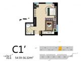 棉三公寓_公寓标准层C1'户型 建面56平米